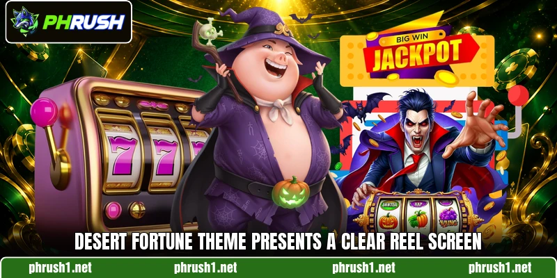 Desert Fortune theme presents a clear reel screen