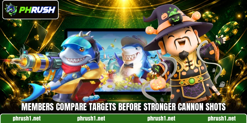 Members compare targets before stronger cannon shots