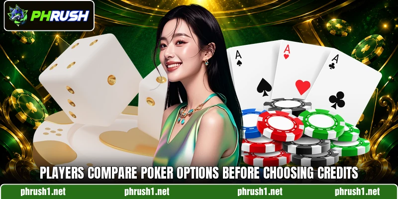 Players compare poker options before choosing credits