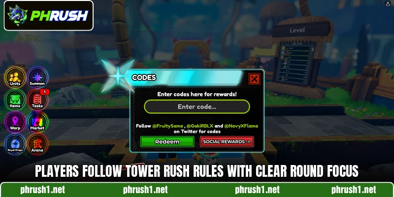 Players follow Tower Rush rules with clear round focus
