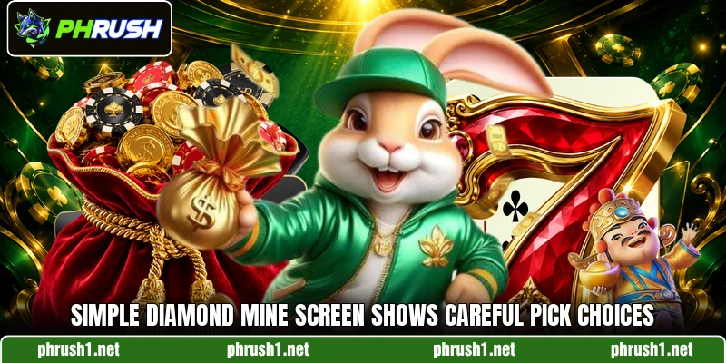 Simple diamond mine screen shows careful pick choices